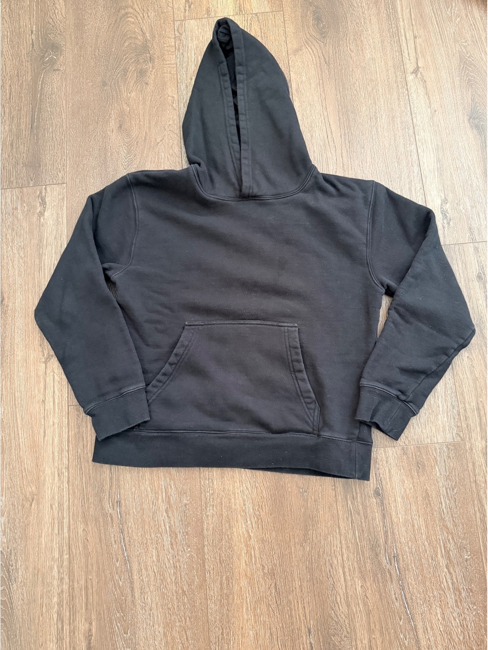 Quince Organic Heavyweight Fleece Boyfriend Hoodie Black Small Oversized